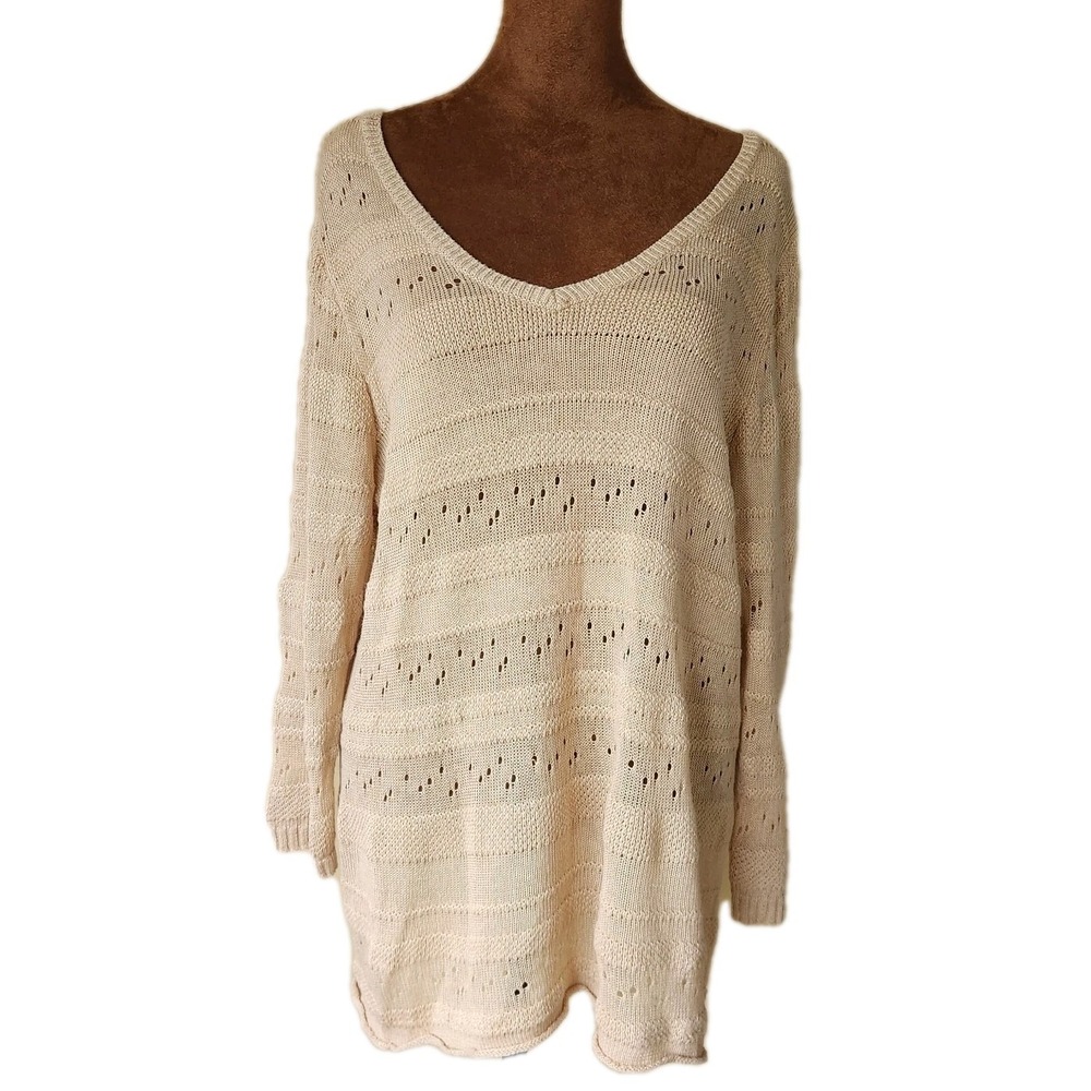 NWT Will Smith Sweater Top Open Knit Linen Blend Beige Lightweight Neutral‎